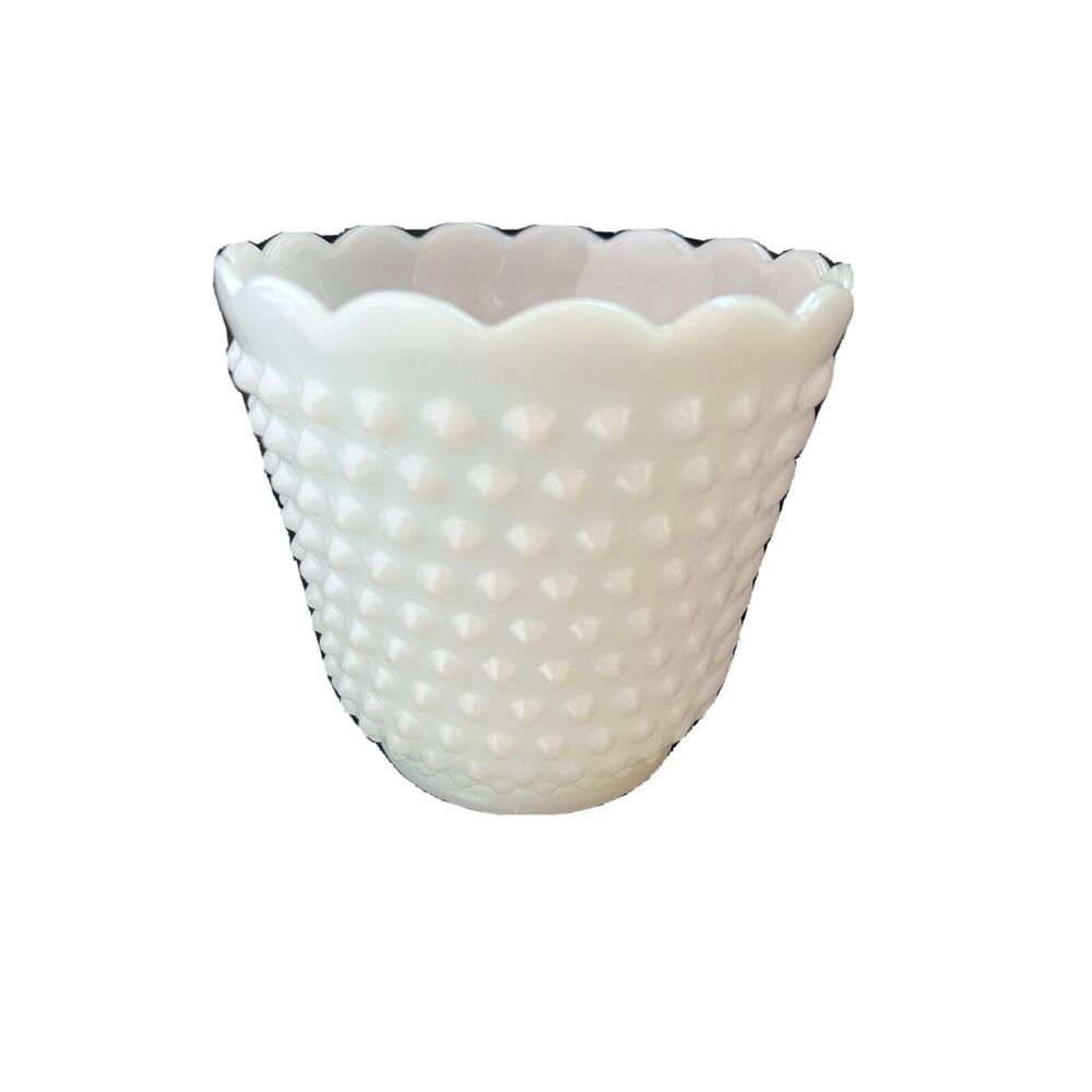 Vintage Fire-King Oven Ware White Milk Glass Hobnail Bowl Scalloped Edge